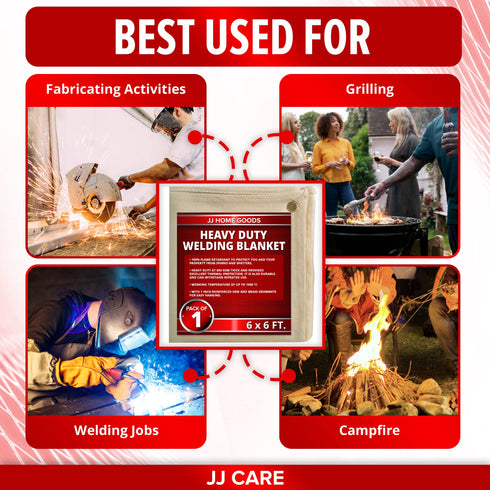 JJ CARE Welding Blanket - 850GSM 6ft x 6ft Heavy Duty Welding Blankets Fireproof with Brass Grommets, Fiberglass Welding Curtain, Fire Retardant Welders Blanket, Welding Shield
